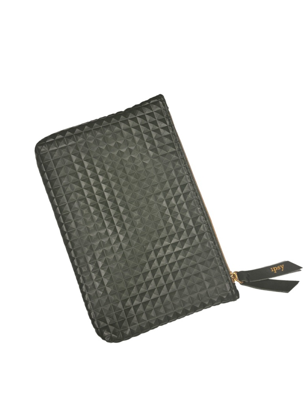 Olive Green Textured Pyramid Pouch with Gold Detail
